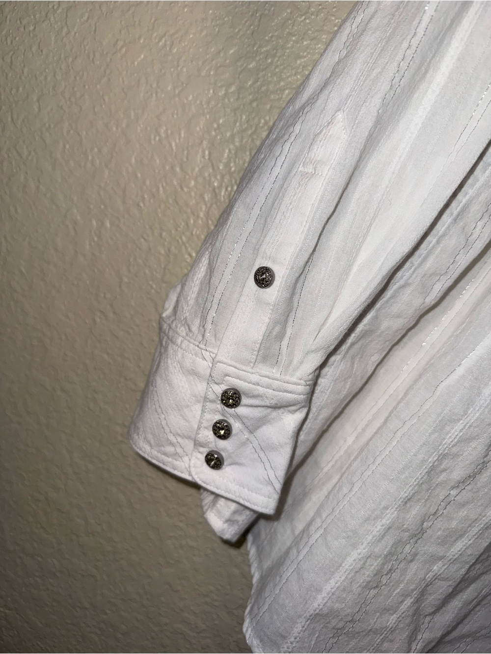 Ariat White Western Snap Shirt Women’s XL Metallic Stripe Top - Picture 8 of 16